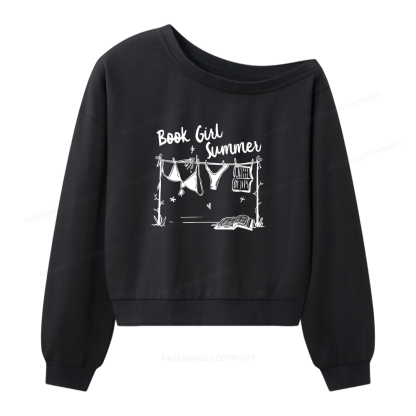 Pagewings Book Girl Summer Bookish Women Off  Shoulder Sweatshirt
