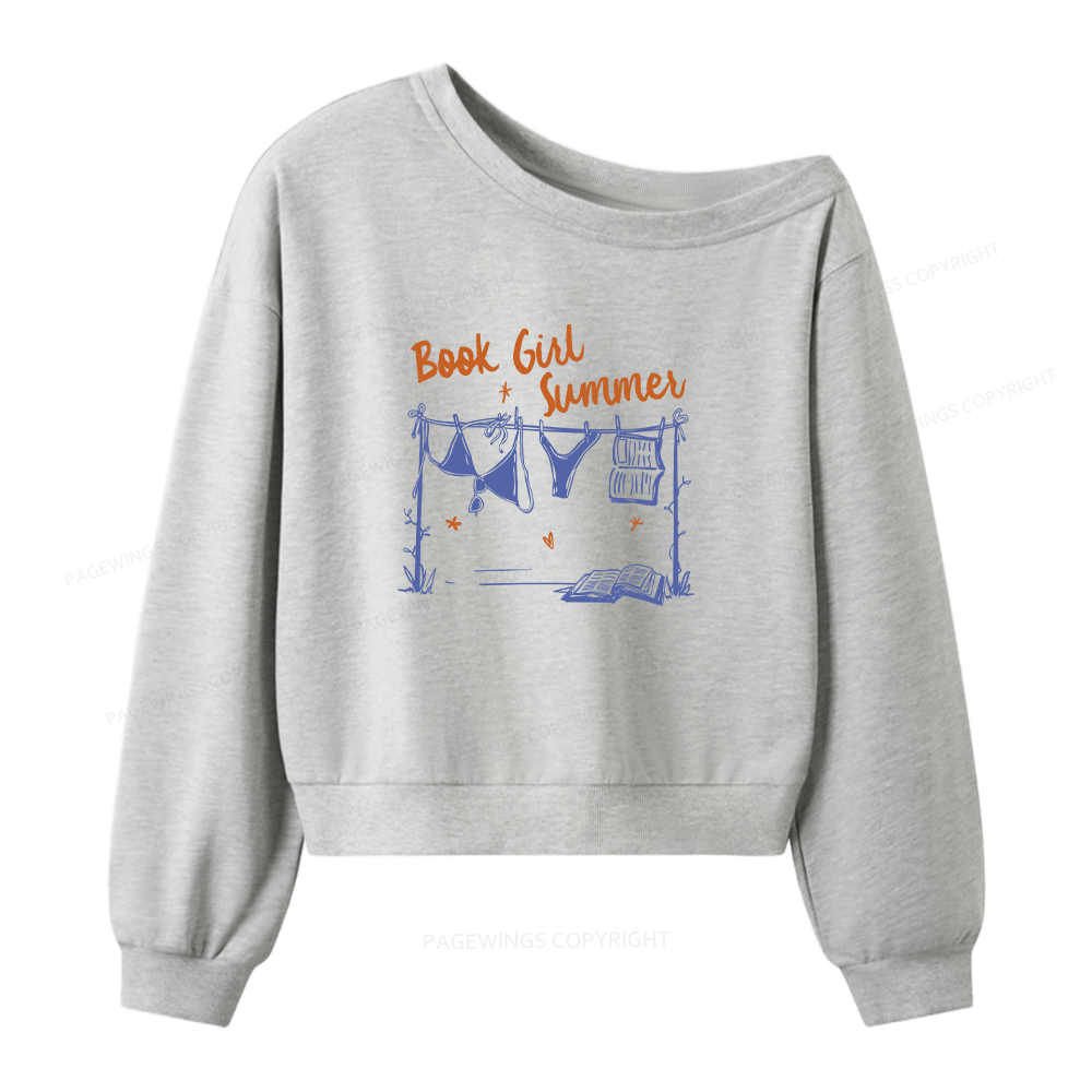 Pagewings Book Girl Summer Bookish Women Off  Shoulder Sweatshirt