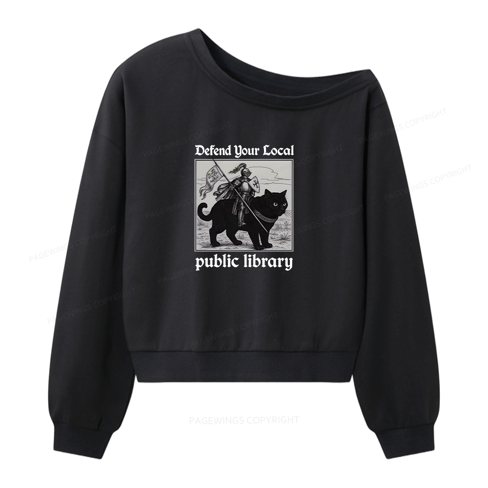 Pagewings Defend Your Local public library Women Off  Shoulder Sweatshirt