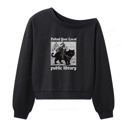 Pagewings Defend Your Local public library Women Off  Shoulder Sweatshirt