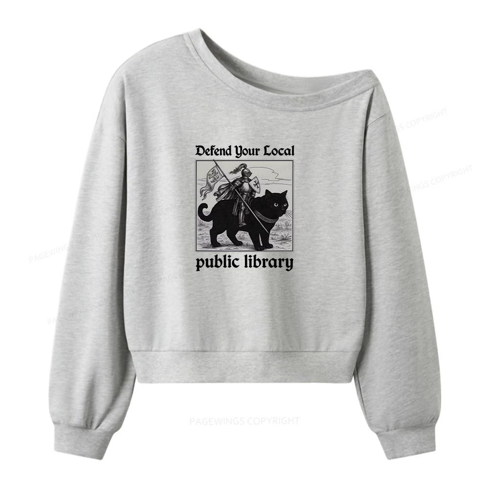 Pagewings Defend Your Local public library Women Off  Shoulder Sweatshirt