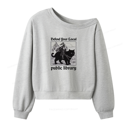 Pagewings Defend Your Local public library Women Off  Shoulder Sweatshirt
