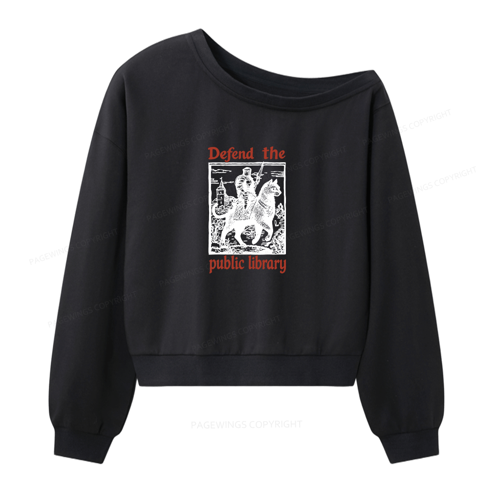 Pagewings Defend the Public Library Women Off  Shoulder Sweatshirt