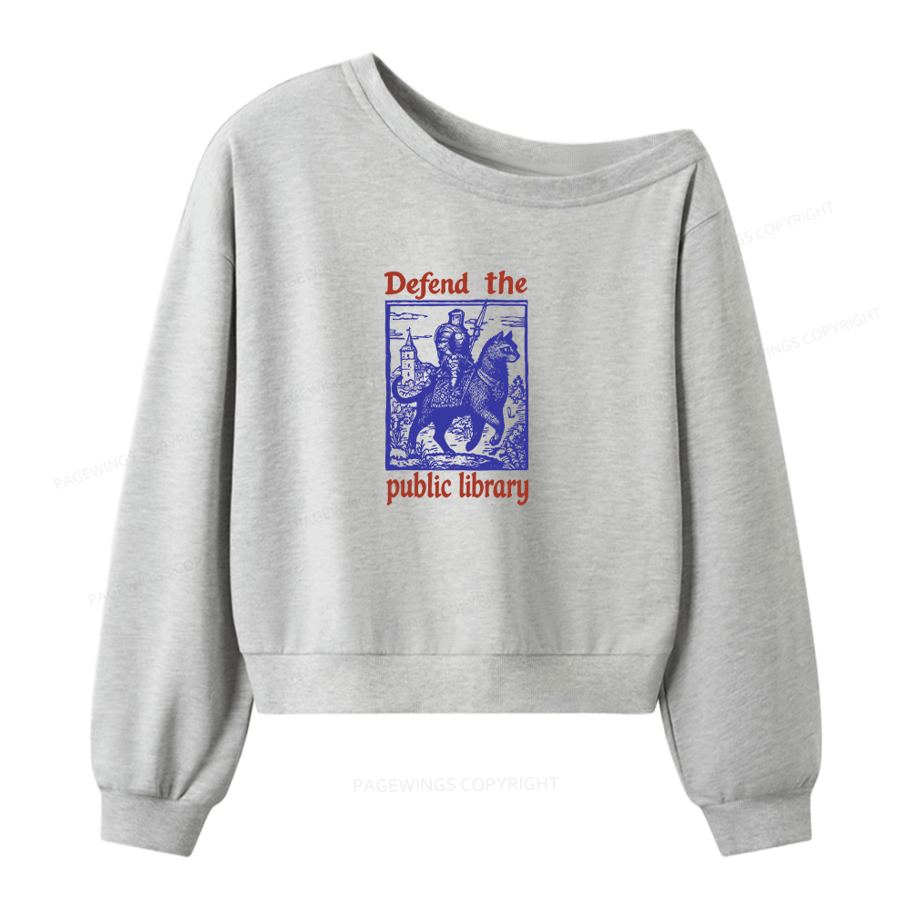 Pagewings Defend the Public Library Women Off  Shoulder Sweatshirt