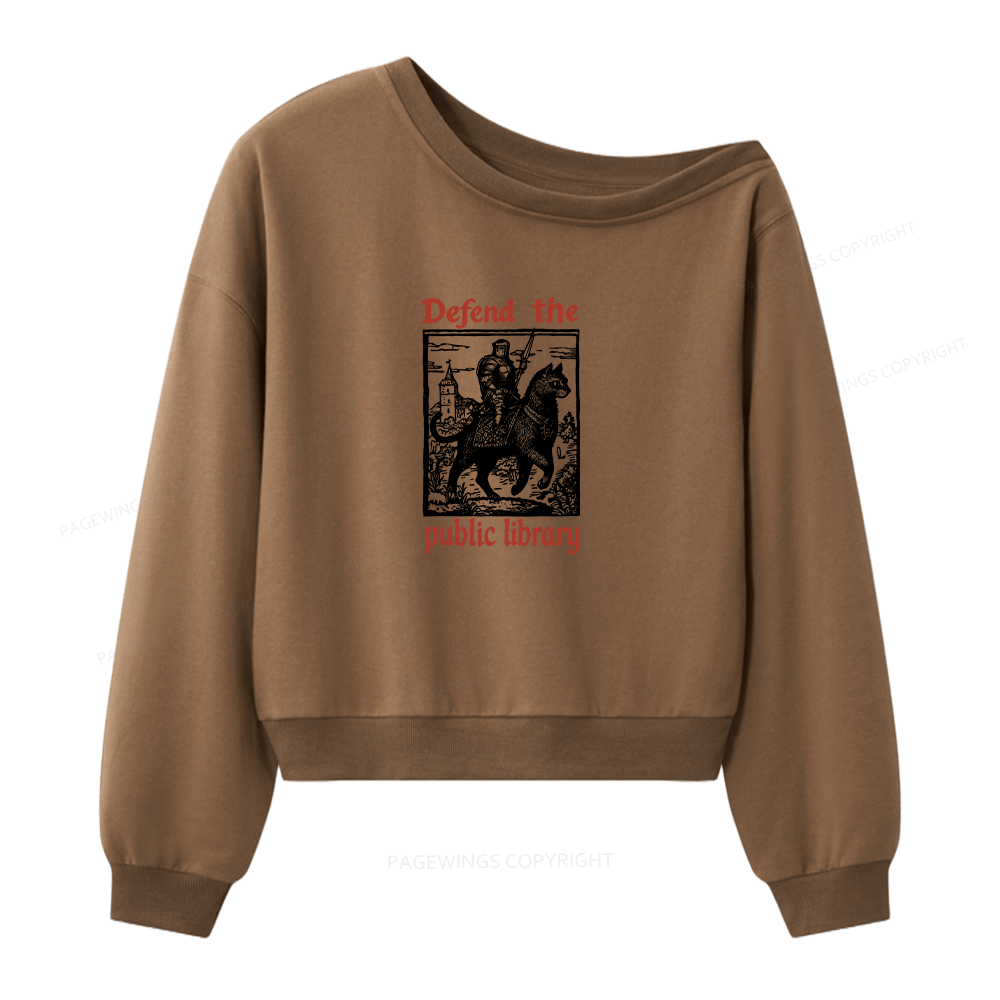 Pagewings Defend the Public Library Women Off  Shoulder Sweatshirt