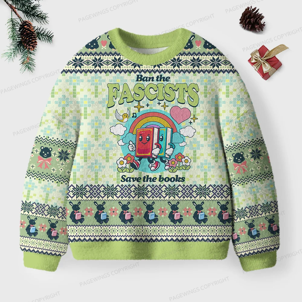 Pagewings Ban The Fascists Save The Books Unisex Ugly Knit Sweatshirt