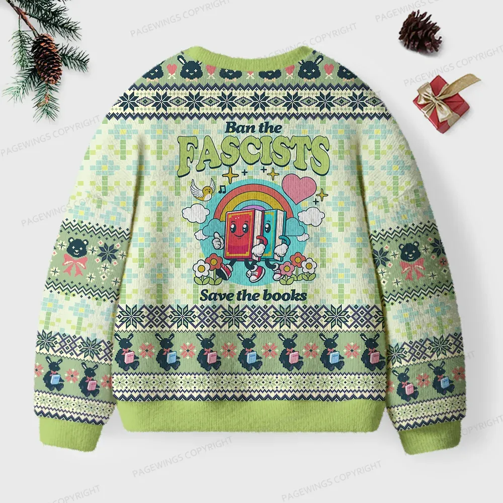 Pagewings Ban The Fascists Save The Books Unisex Ugly Knit Sweatshirt