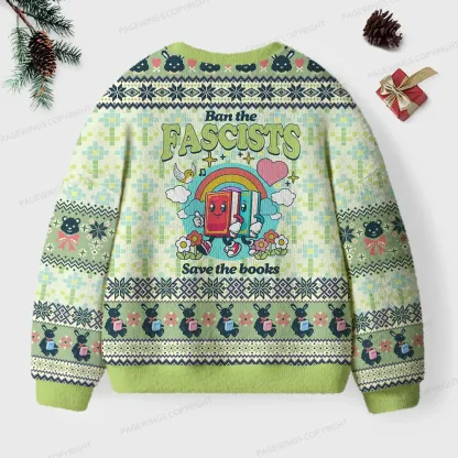 Pagewings Ban The Fascists Save The Books Unisex Ugly Knit Sweatshirt
