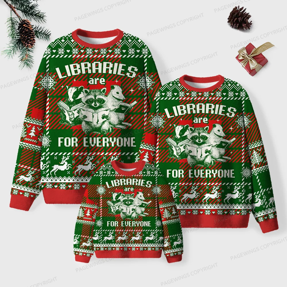 Pagewings Libraries Are For Everyone Unisex Ugly Knit Sweatshirt