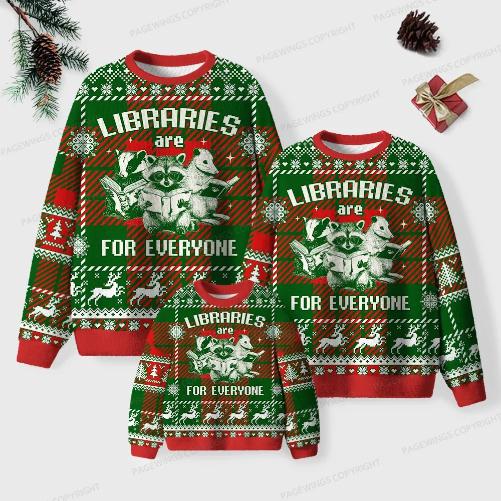 Pagewings Libraries Are For Everyone Unisex Ugly Knit Sweatshirt