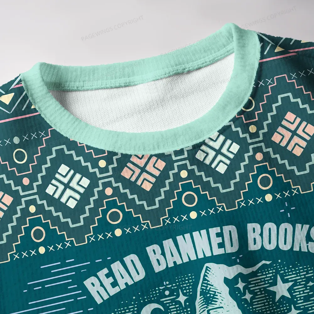 Pagewings Read Banned Books Gain Forbidden Knowledge Unisex Ugly Knit Sweatshirt