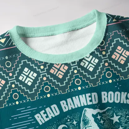 Pagewings Read Banned Books Gain Forbidden Knowledge Unisex Ugly Knit Sweatshirt
