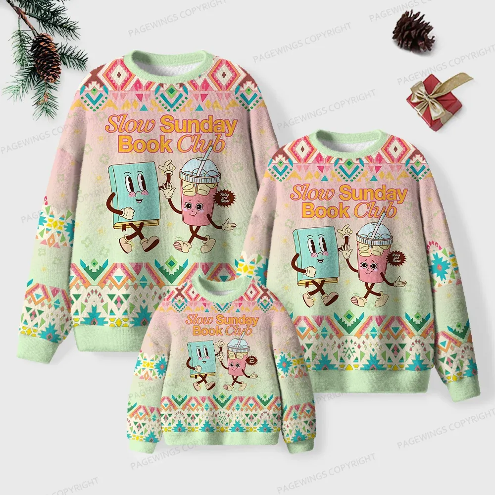 Pagewings Slow Sunday Book Club Unisex Ugly Knit Sweatshirt