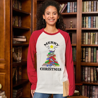 Pagewings Merry Christmas Book Long Sleeve Raglan T-shirt