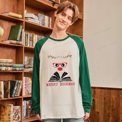 Pagewings Christmas Reindeer Reading Long Sleeve Raglan T-shirt