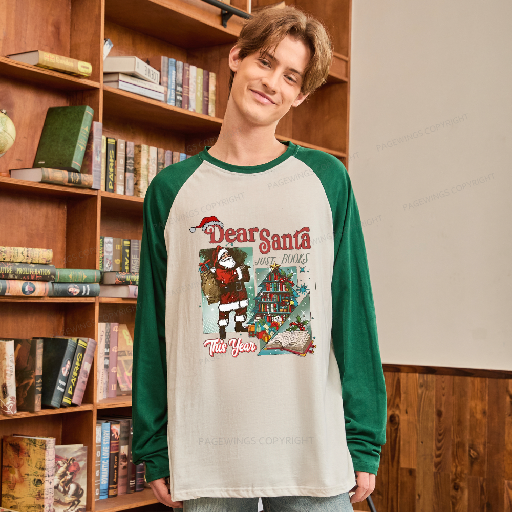 Pagewings Christmas Santa Reader Holiday Long Sleeve Raglan T-shirt