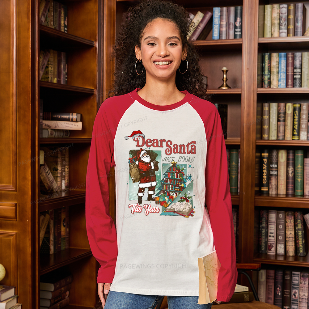 Pagewings Christmas Santa Reader Holiday Long Sleeve Raglan T-shirt
