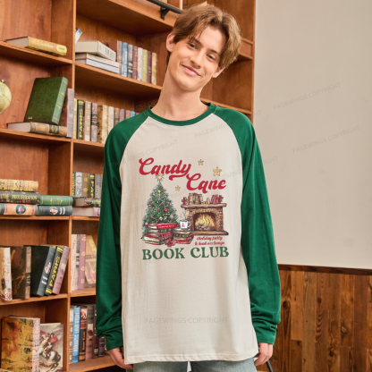 Pagewings Candy Cane Christmas Book Club Long Sleeve Raglan T-shirt