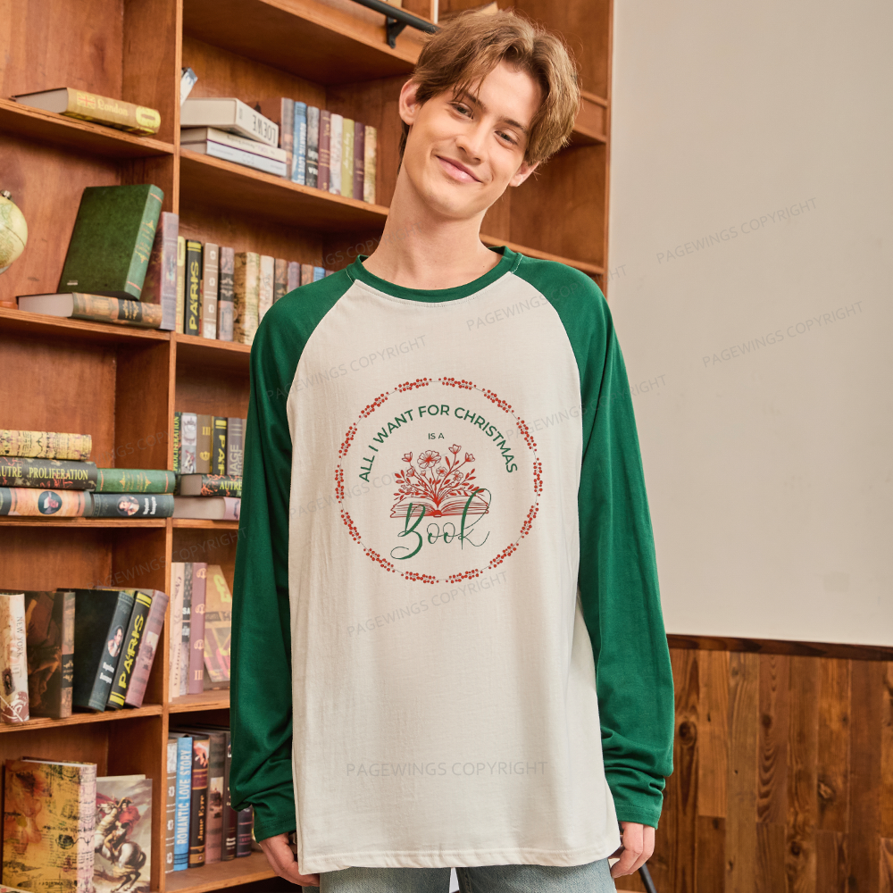 Pagewings Book Lover Christmas Long Sleeve Raglan T-shirt