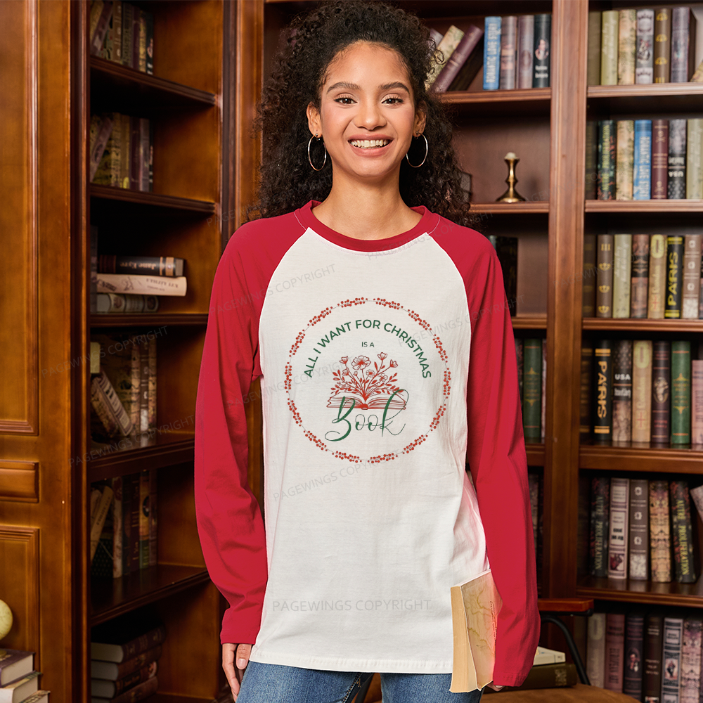 Pagewings Book Lover Christmas Long Sleeve Raglan T-shirt