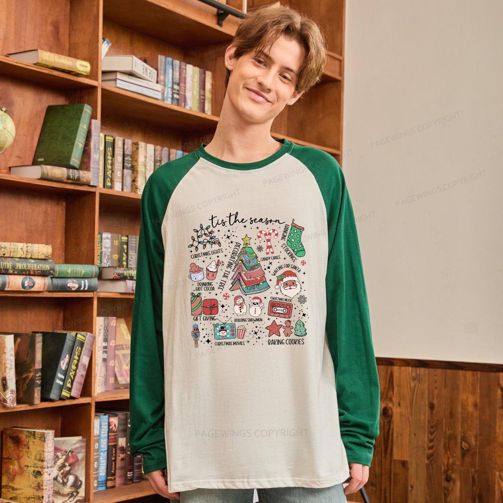 Pagewings Book Lover Retro Christmas Long Sleeve Raglan T-shirt