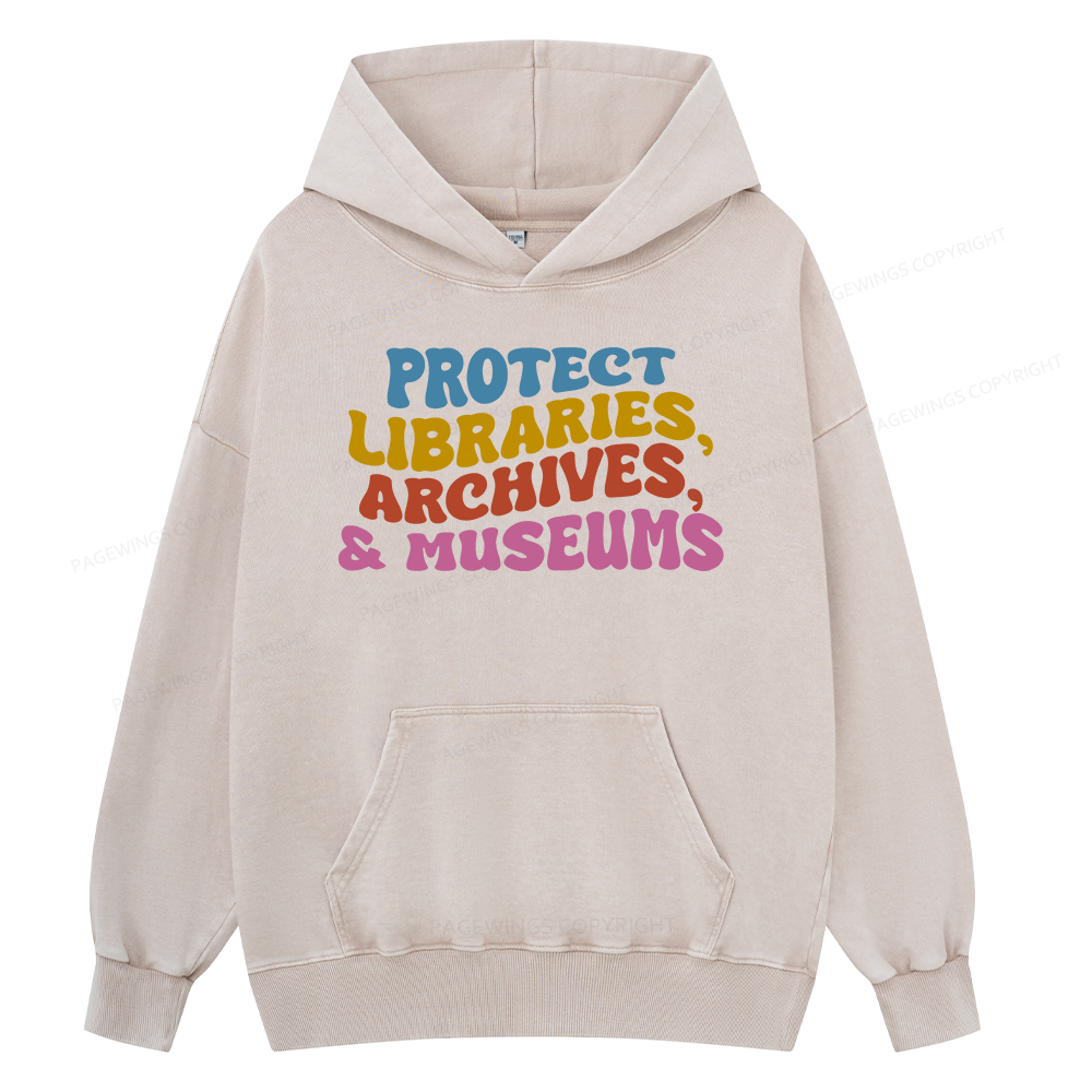 Pagewings Protect Libraries Archives And Museums Unisex Washed Hoodie
