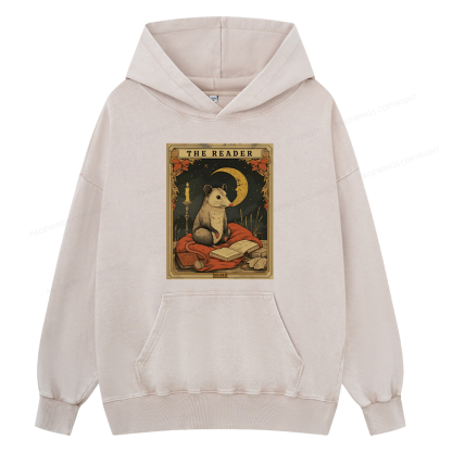 Pagewings The Reader Opossum Tarot Card Unisex Washed Hoodie