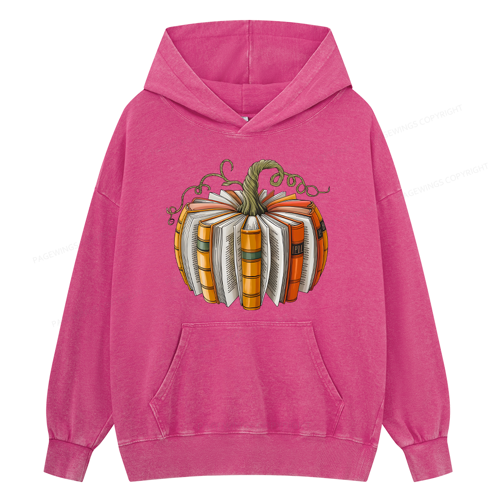Pagewings Fall Book Pumpkin Unisex Washed Hoodie