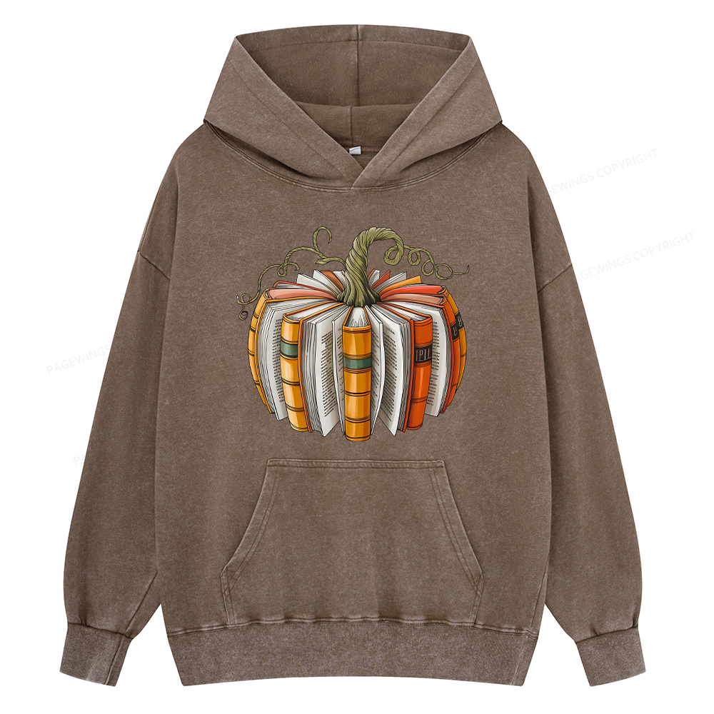 Pagewings Fall Book Pumpkin Unisex Washed Hoodie