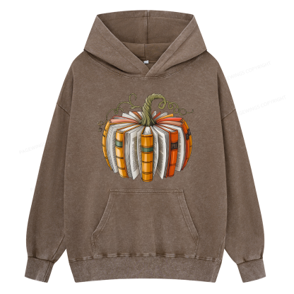Pagewings Fall Book Pumpkin Unisex Washed Hoodie