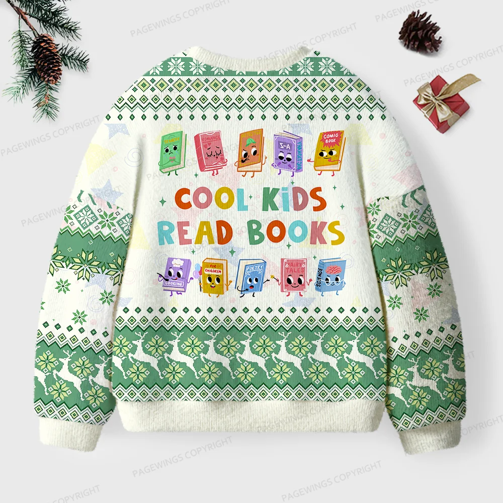 Pagewings Cool Kids Read Books Unisex Ugly Knit Sweatshirt
