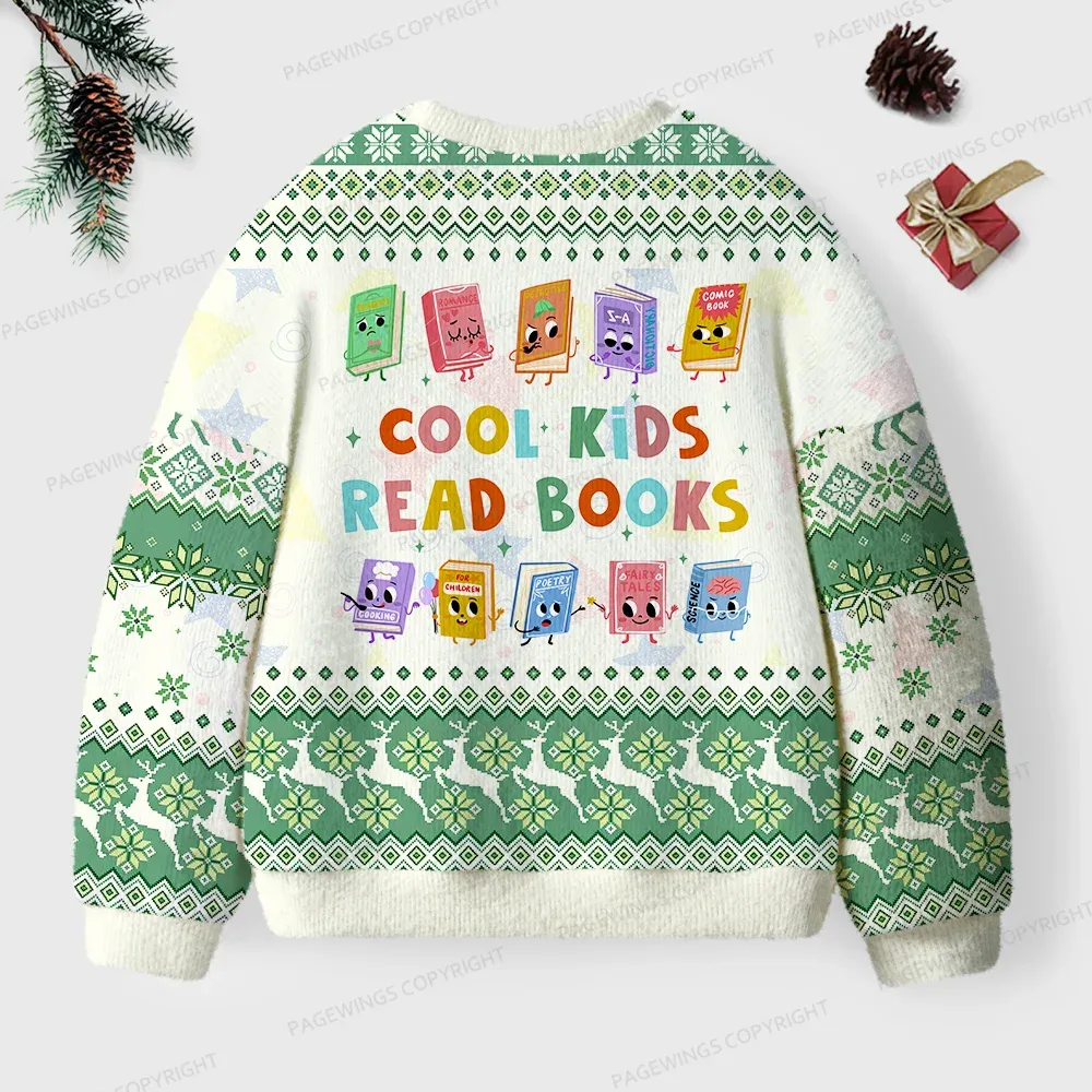 Pagewings Cool Kids Read Books Unisex Ugly Knit Sweatshirt