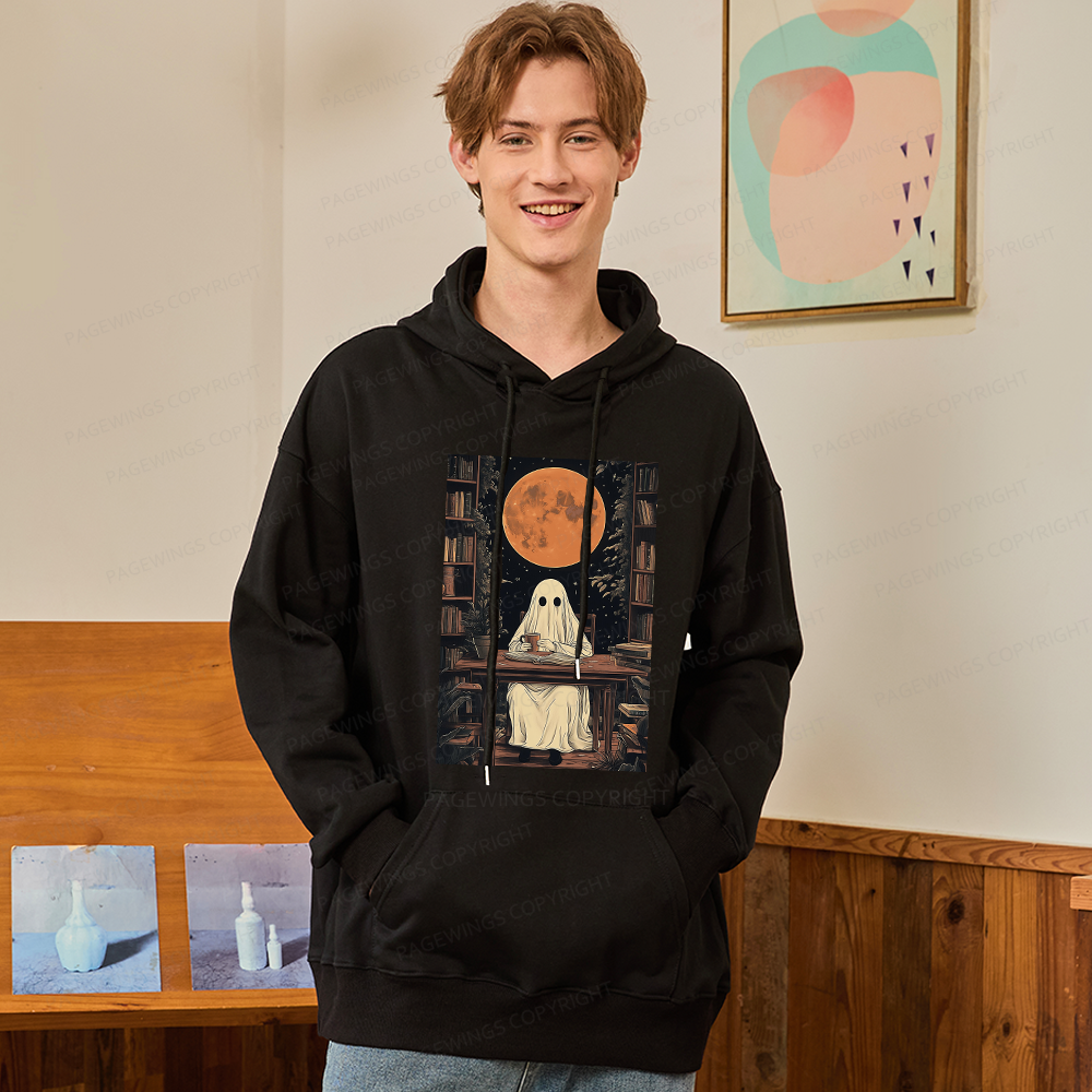 Pagewings Halloween Ghost Books Coffee Unisex Classic Hoodie