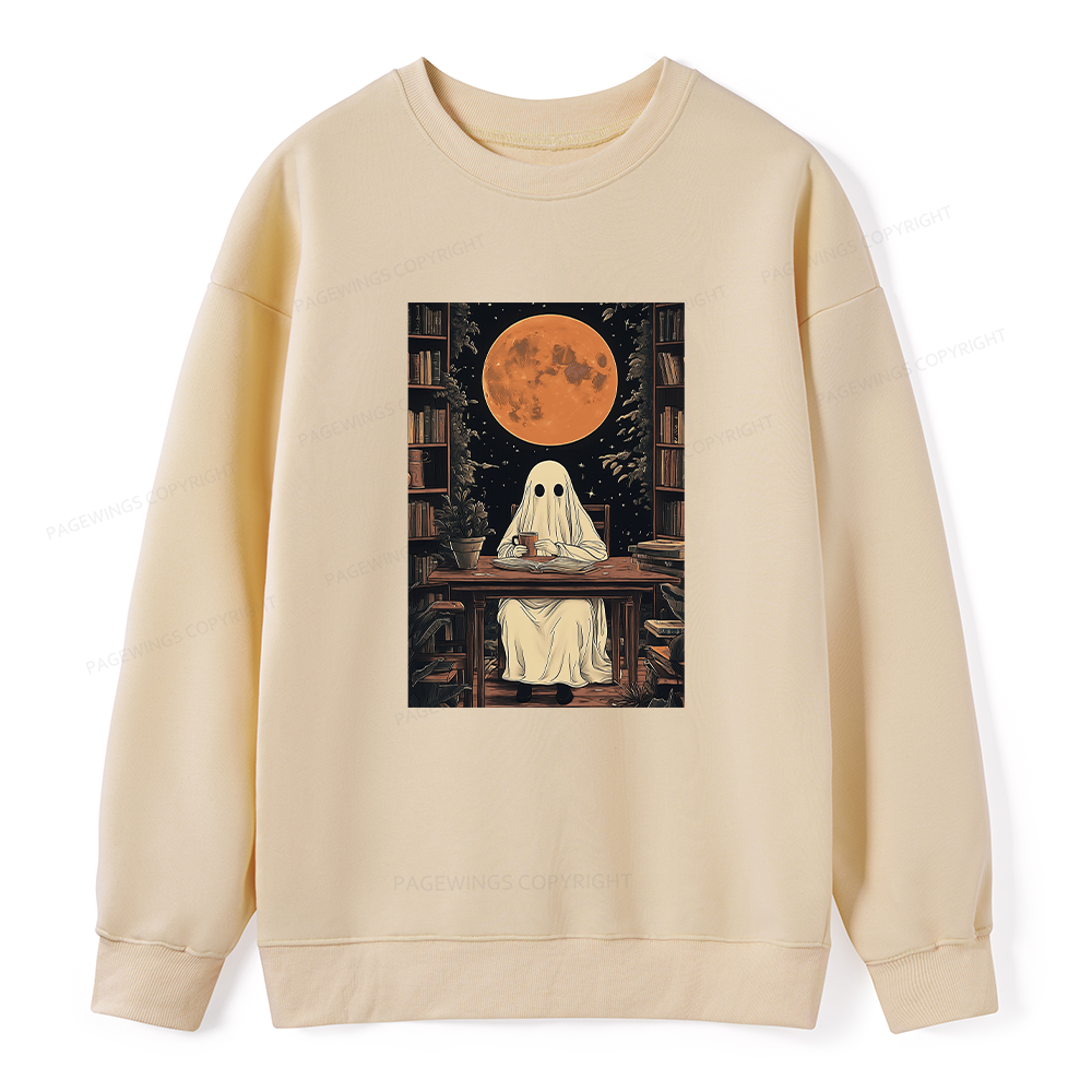 Pagewings Halloween Ghost Books Coffee Unisex Classic Sweatshirt