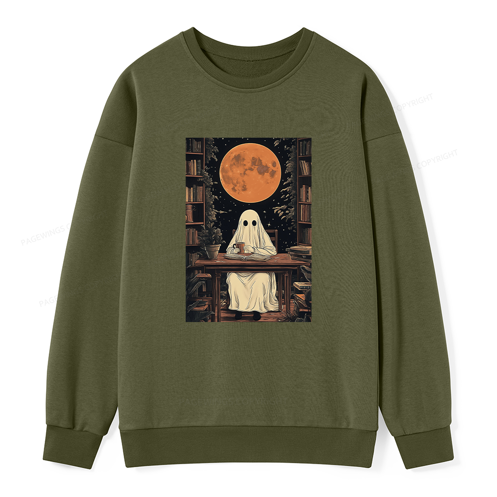 Pagewings Halloween Ghost Books Coffee Unisex Classic Sweatshirt
