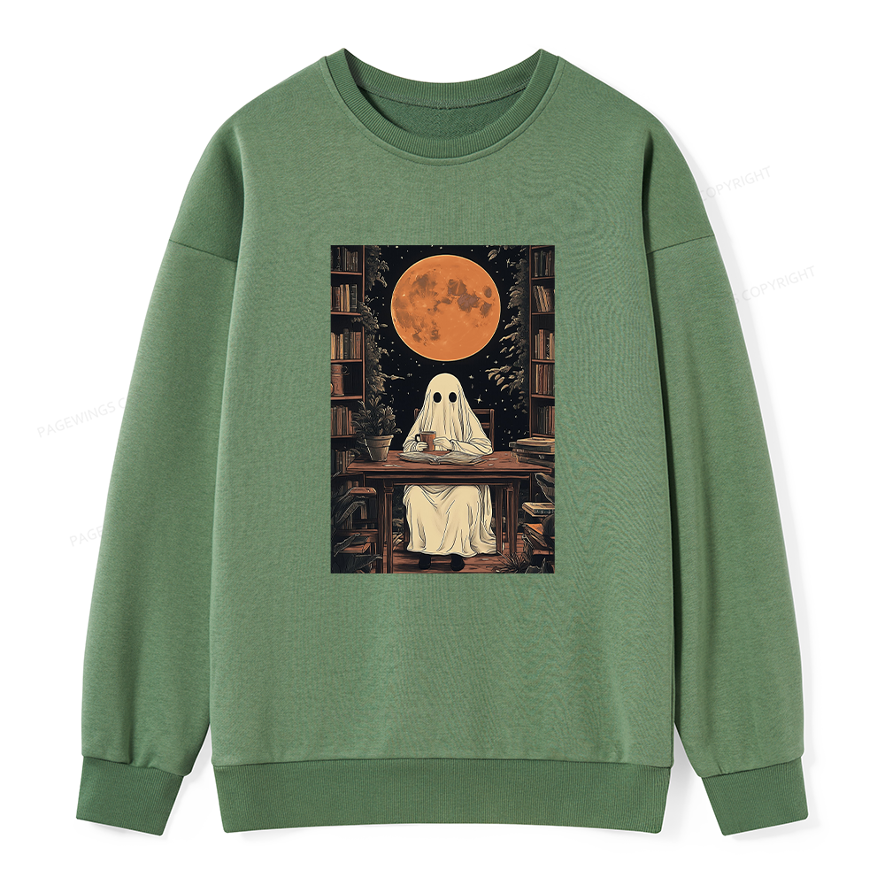 Pagewings Halloween Ghost Books Coffee Unisex Classic Sweatshirt
