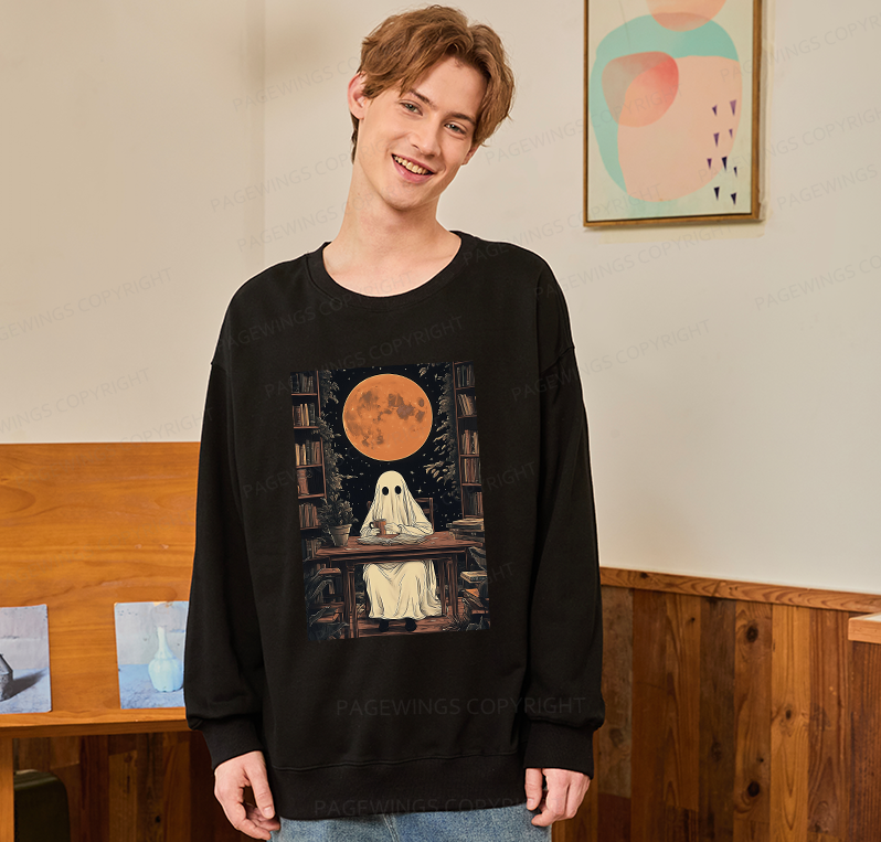Pagewings Halloween Ghost Books Coffee Unisex Classic Sweatshirt