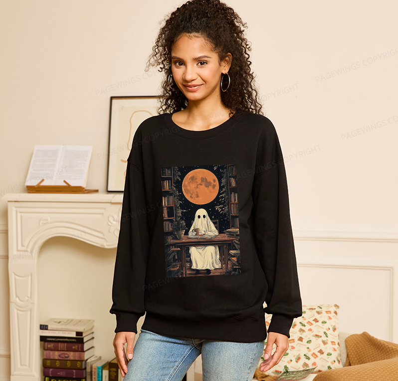 Pagewings Halloween Ghost Books Coffee Unisex Classic Sweatshirt