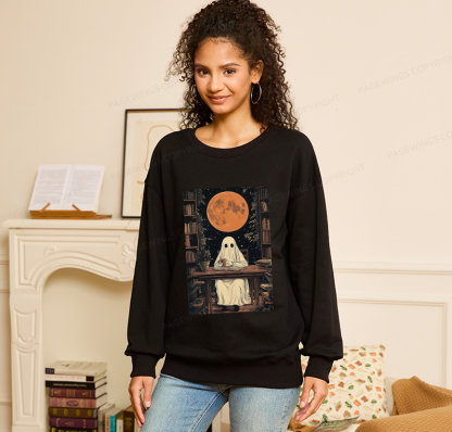 Pagewings Halloween Ghost Books Coffee Unisex Classic Sweatshirt