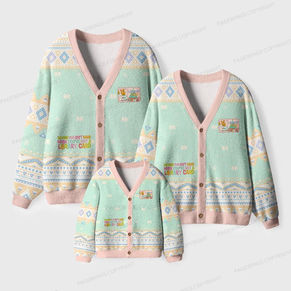 Pagewings Having Fun Isn’t Hard When You’ve Got A Library Card Unisex Ugly Cardigan Sweaters