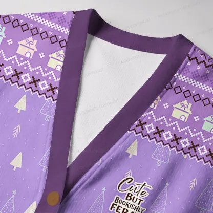 Pagewings Cute But Bookishly Feral Unisex Ugly Cardigan Sweaters