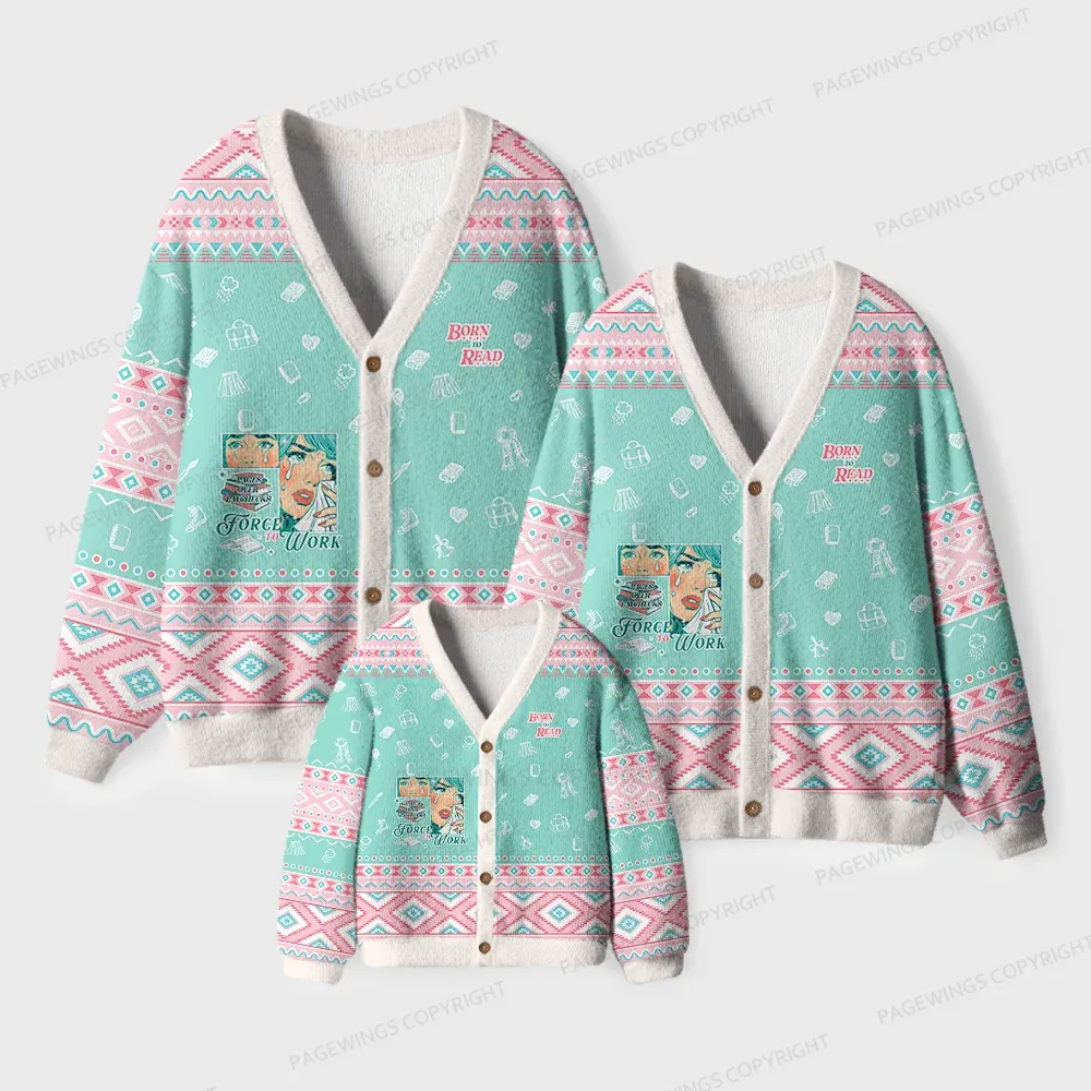 Pagewings Born To Read Forced To Work Unisex Ugly Cardigan Sweaters