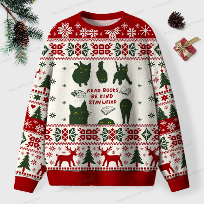 Pagewings Read Books Be Kind Stay Weird Unisex Ugly Knit Sweatshirt