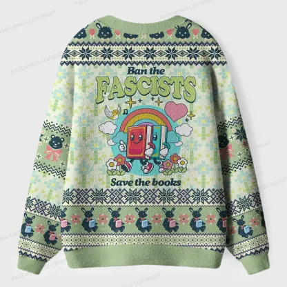 Pagewings Ban The Fascists Save The Books Unisex Ugly Cardigan Sweaters