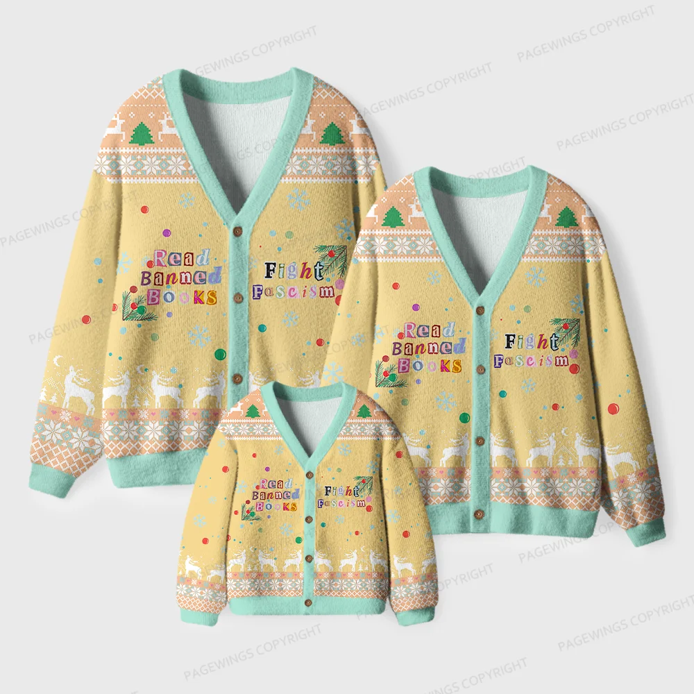 Pagewings Read Banned Books Fight Fascism Unisex Ugly Cardigan Sweaters