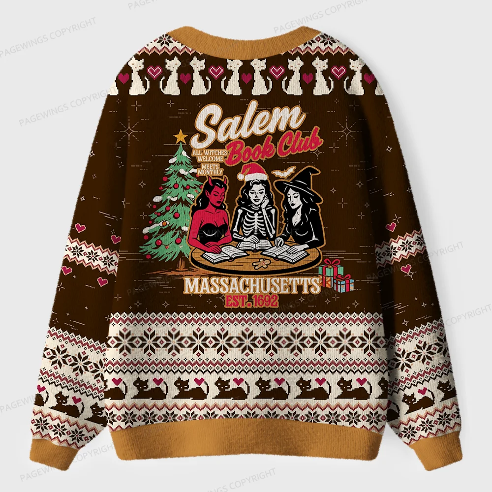 Pagewings Salem Book Club Massachusetts Unisex Ugly Cardigan Sweaters