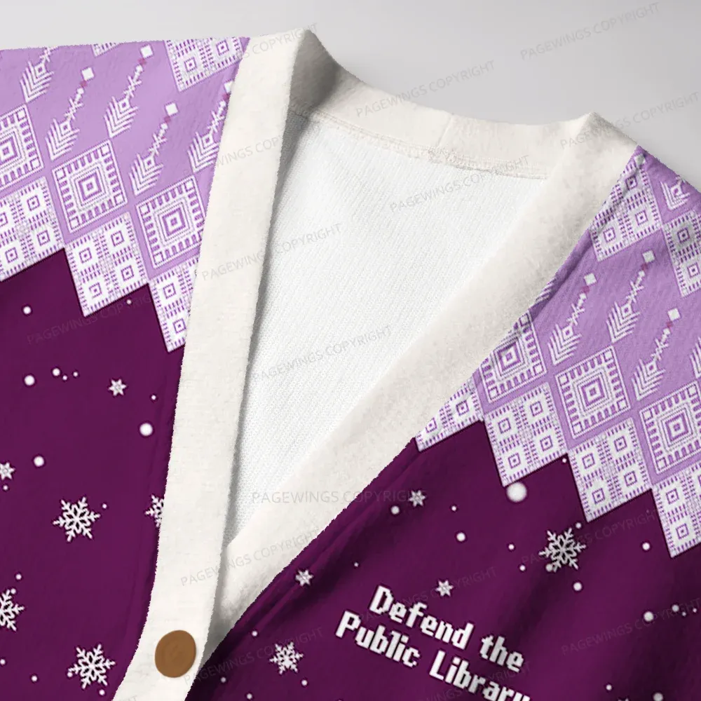 Pagewings Defend The Public Library Unisex Ugly Cardigan Sweaters