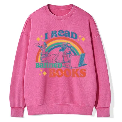 Pagewings I Read Banned Books Unisex Washed Sweatshirt