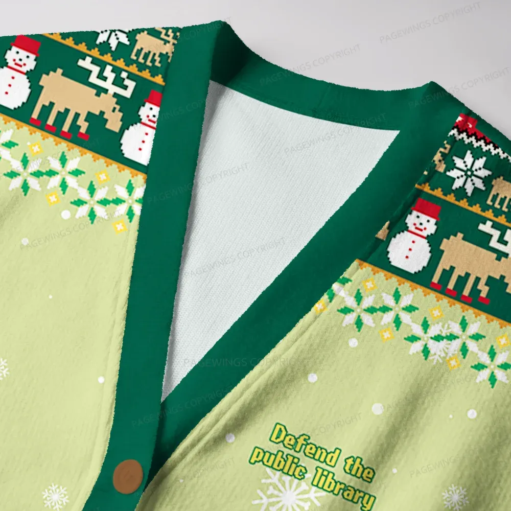Pagewings Defend The Public Library Unisex Ugly Cardigan Sweaters