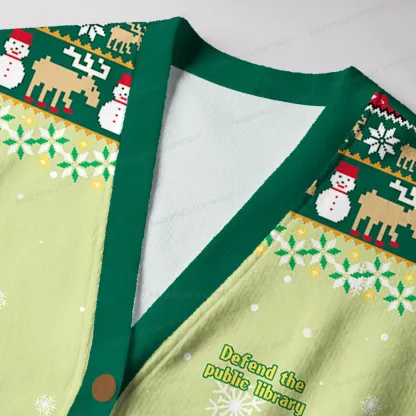 Pagewings Defend The Public Library Unisex Ugly Cardigan Sweaters